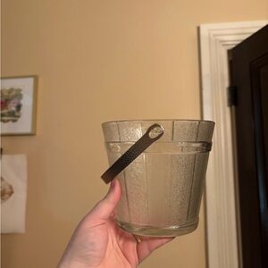 Vintage Anchor Hocking Clear Glass Ice Bucket Hammered Metal Handle Well Pail